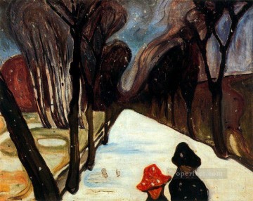  lane Painting - snow falling in the lane 1906 Edvard Munch